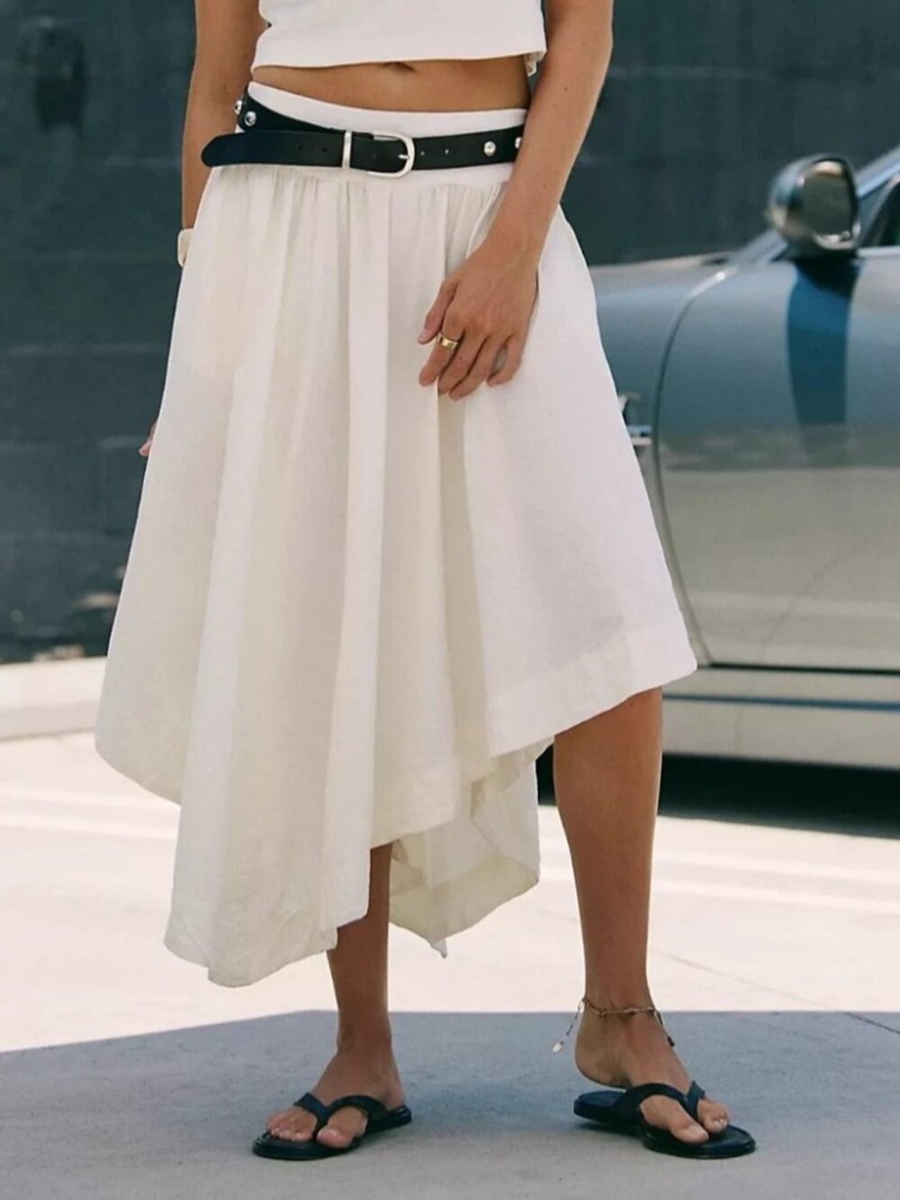 Free People Free-Est Annette Baby Midi Skirt Asymmetrical Cotton Solid XS 288797